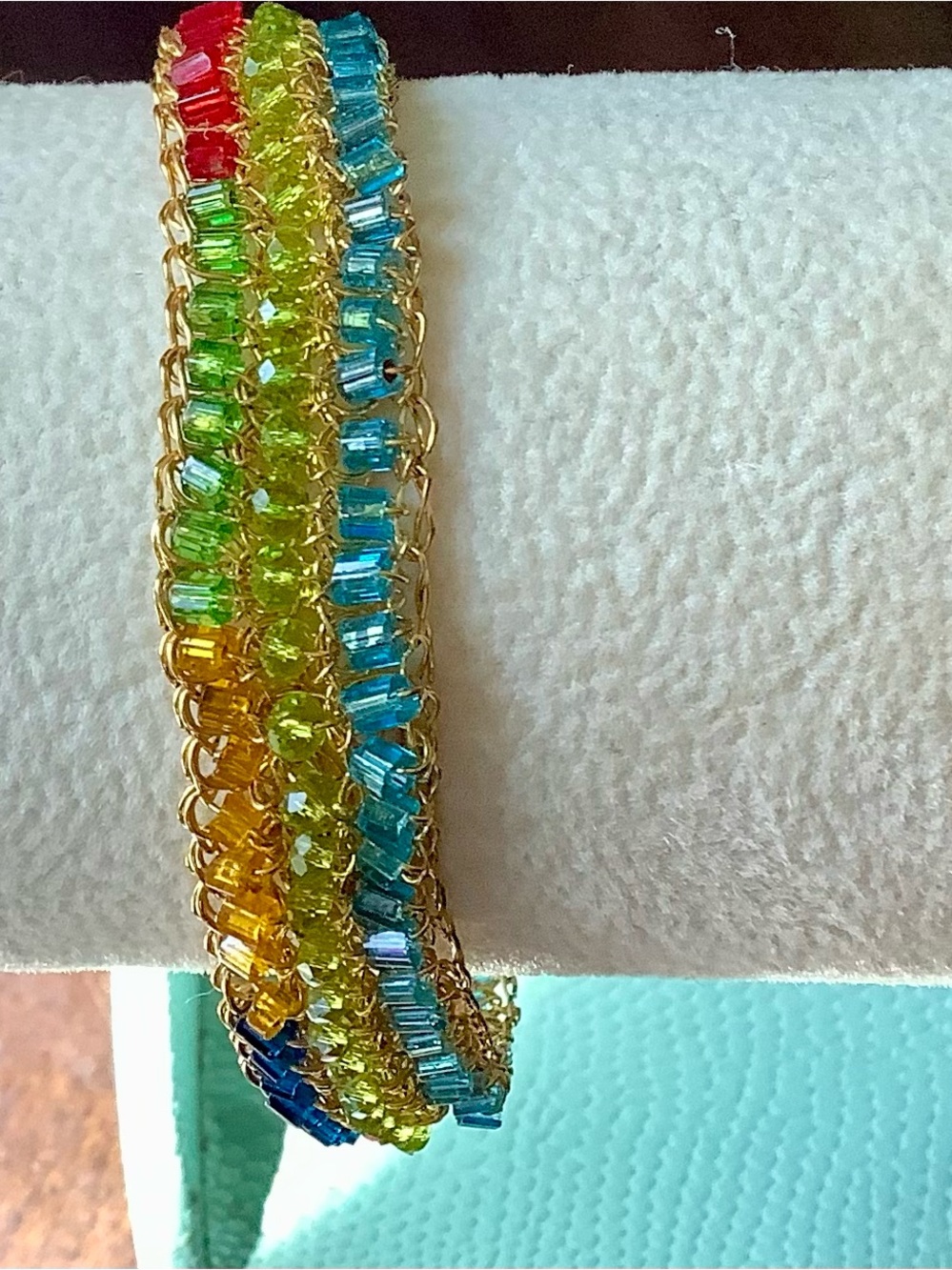Frances Valentine Gold Bracelet with Blue, Green, Orange, and Yellow Beads - Picture 2 of 7